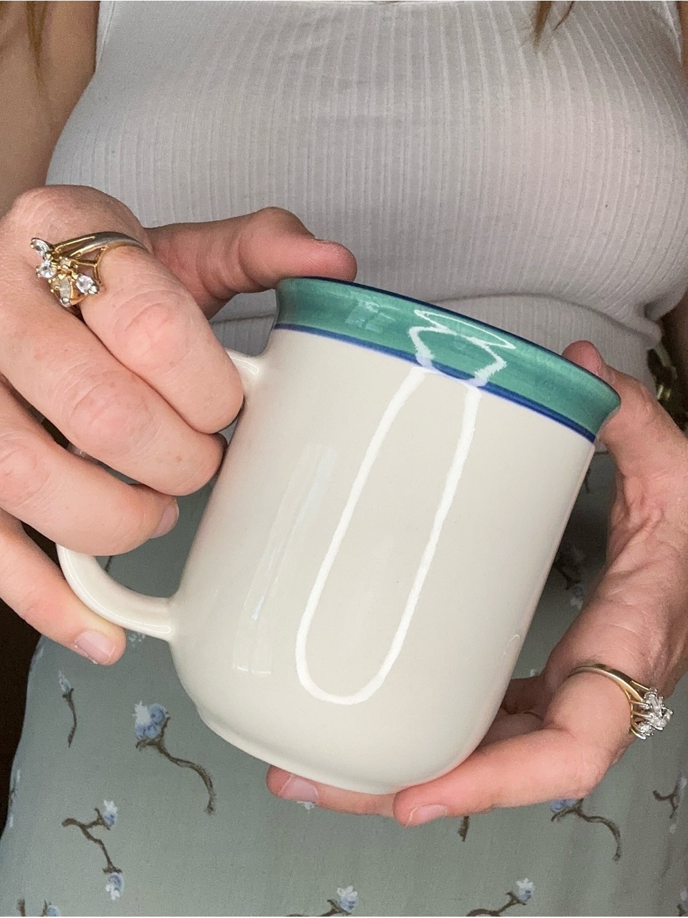 Vintage Hand Painted Teal-Trim China Mug